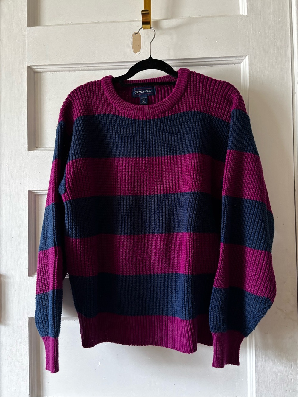 Claybrooke Crewneck Striped Sweater - Navy & Magenta - Medium